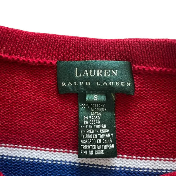 Vintage Lauren Ralph Lauren Women Small Striped Crewneck Cotton Pullover Sweater - Picture 2 of 3